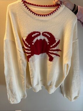 Women's Cream Sweater with Red Crab Motif